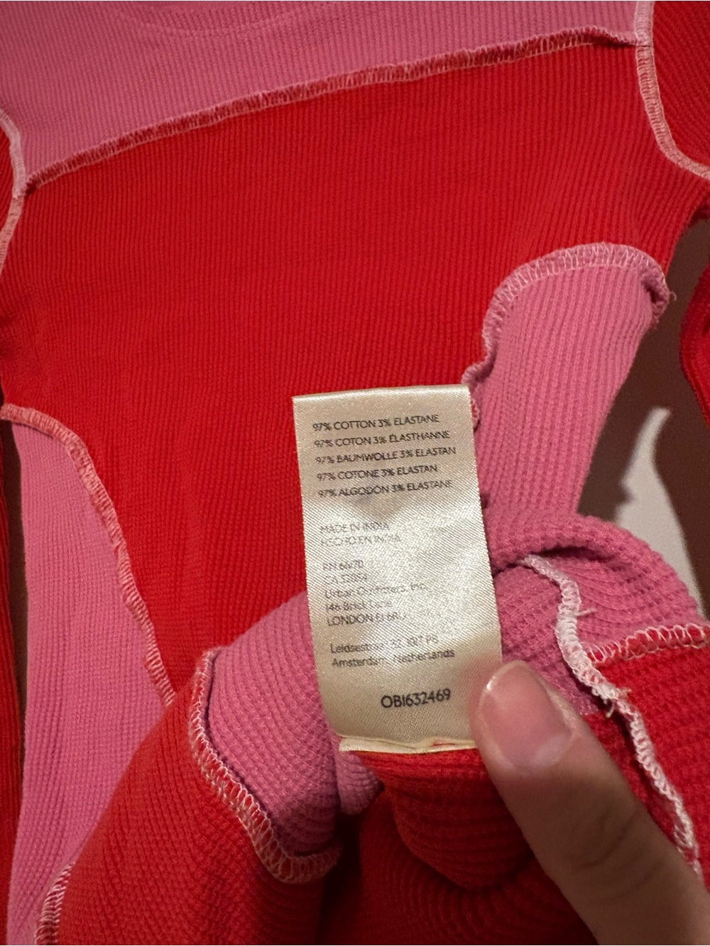 Urban Outfitters Emme Thermal Seamed Blouse Top Knit Long Sleeve pink red Small - Picture 6 of 6